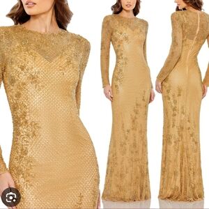 Mac Duggal Gold Long Sleeve Gown